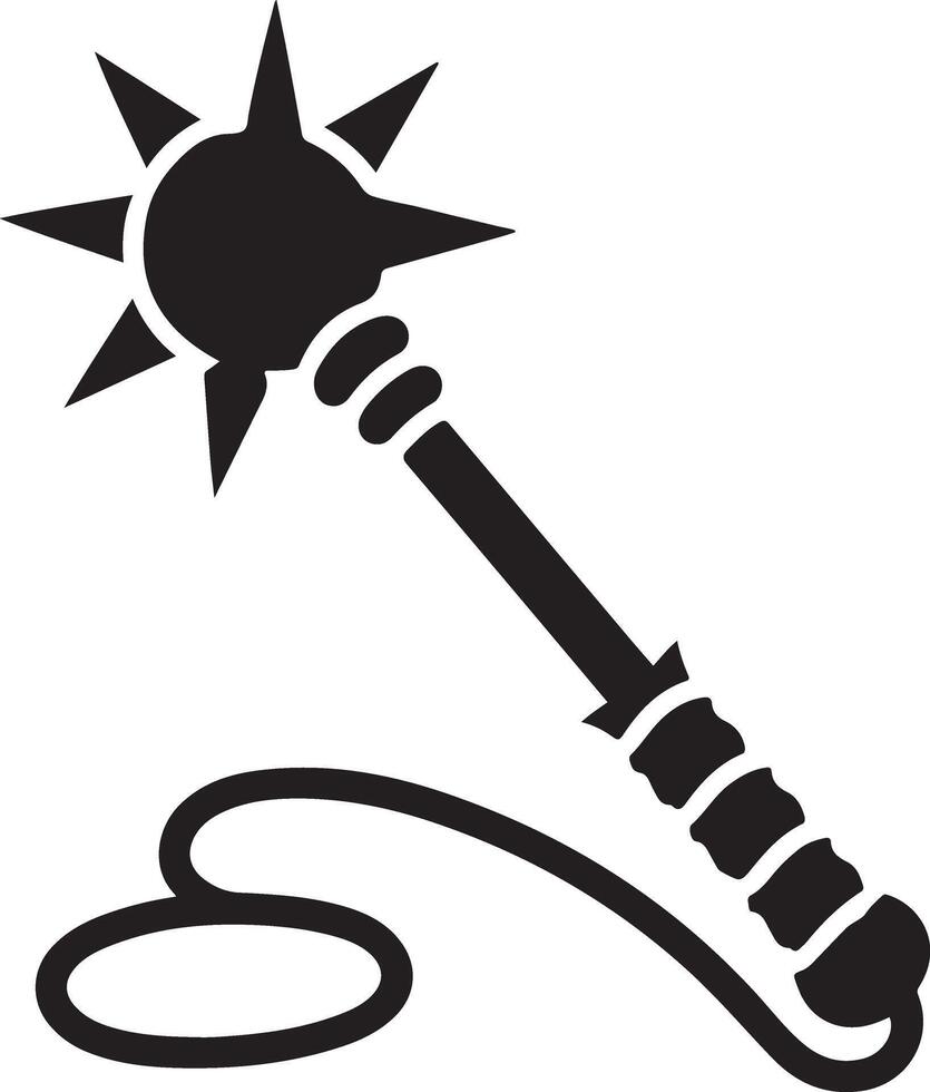 Black and White Illustration of a Flail Weapon with a Spiked Ball vector