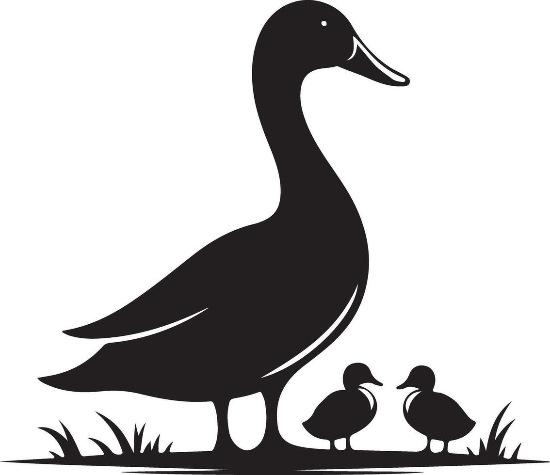Mother Duck and Ducklings Silhouette Family Illustration vector