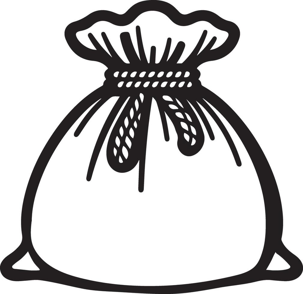 Hand-Drawn Style Black Silhouette of a Sack Tied with Rope vector
