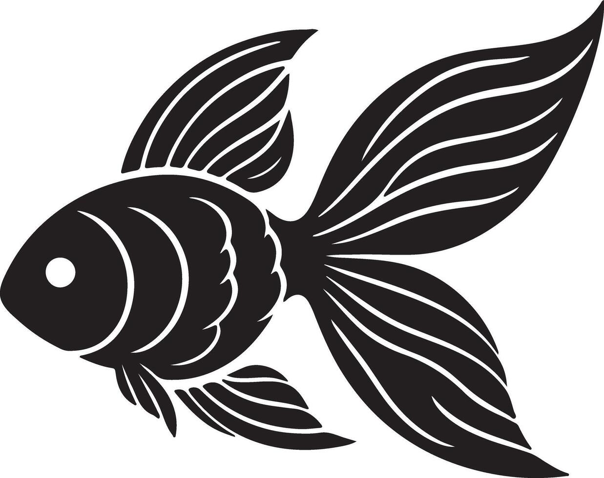 Intricate Black Goldfish Silhouette Art Illustration vector