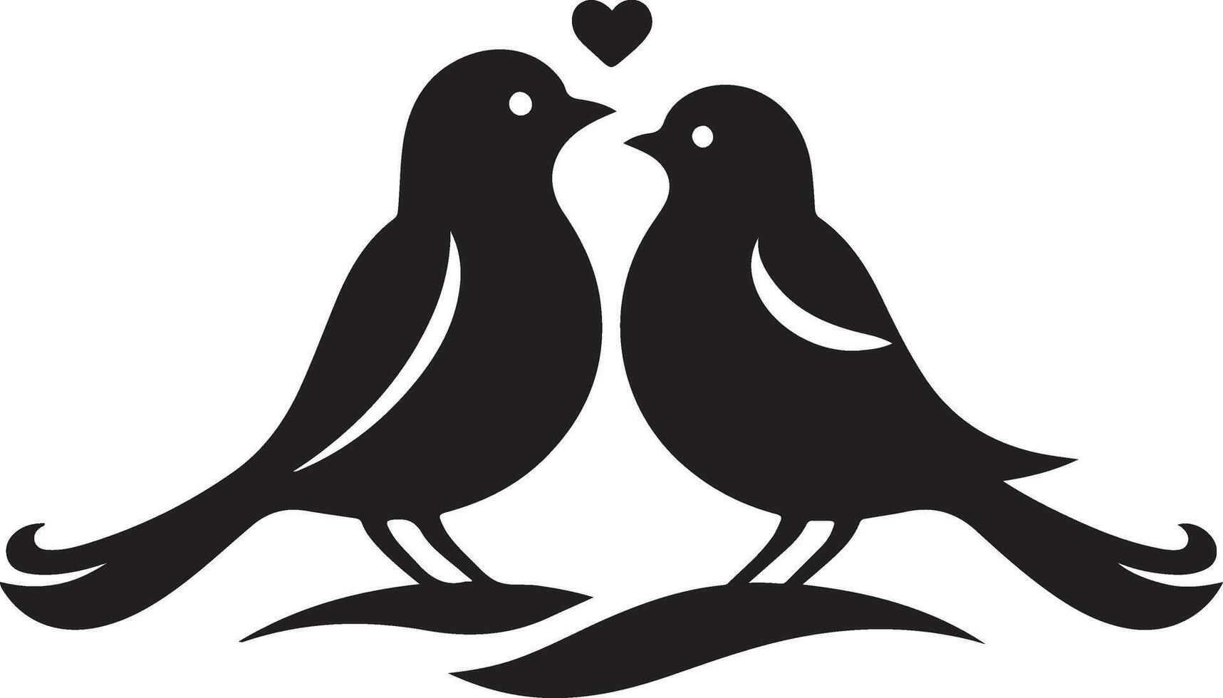 Pair of Black Silhouette Birds on a Branch Romantic Design vector