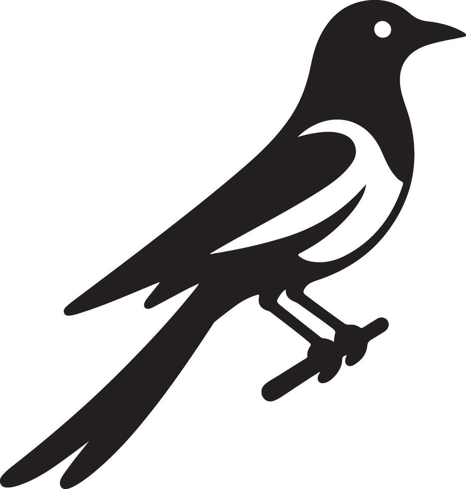 Magpie Bird Silhouette Icon Elegant Black and White Design vector