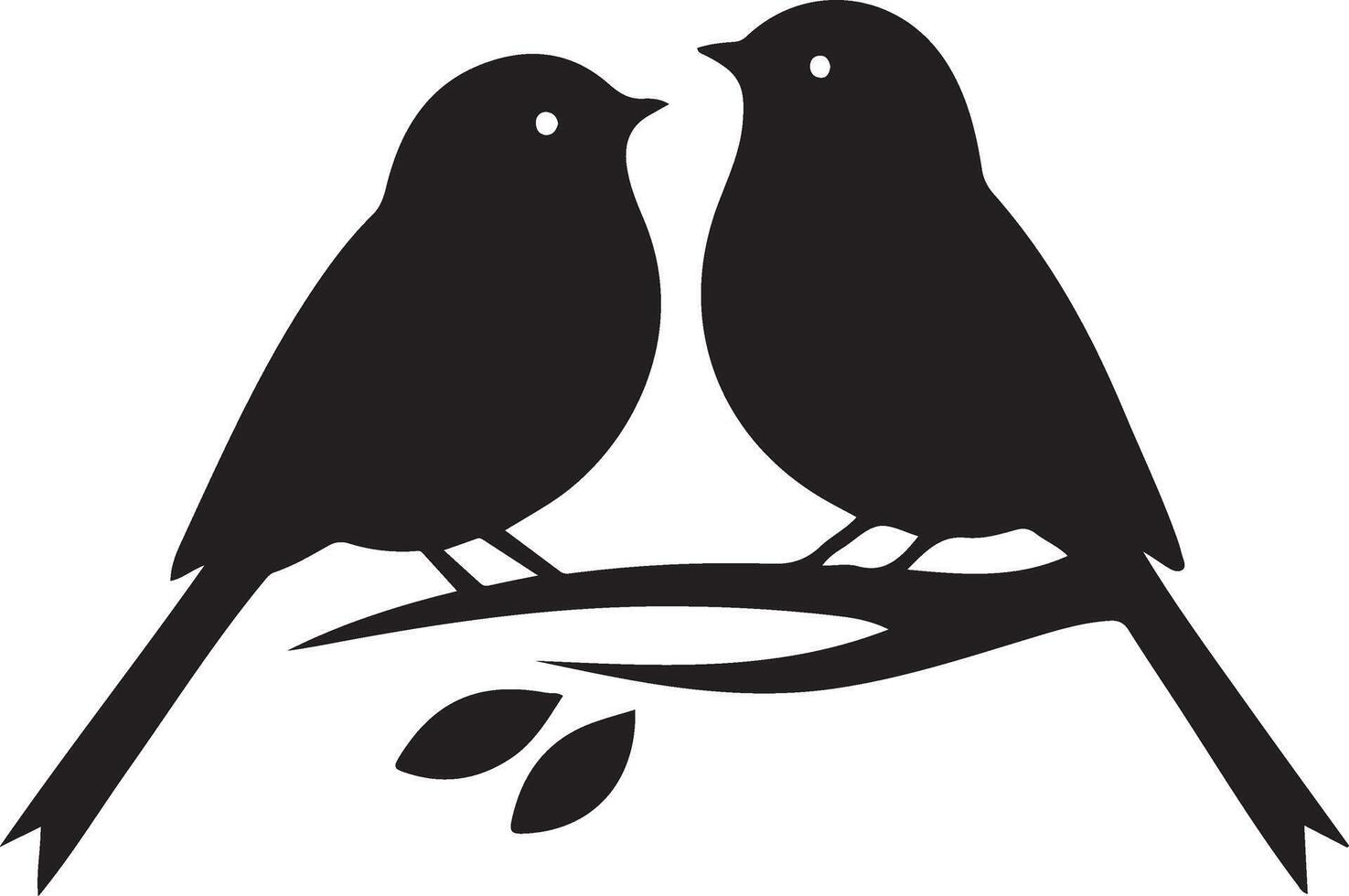 Lovely Couple of Black Silhouette Birds Perched on a Branch vector