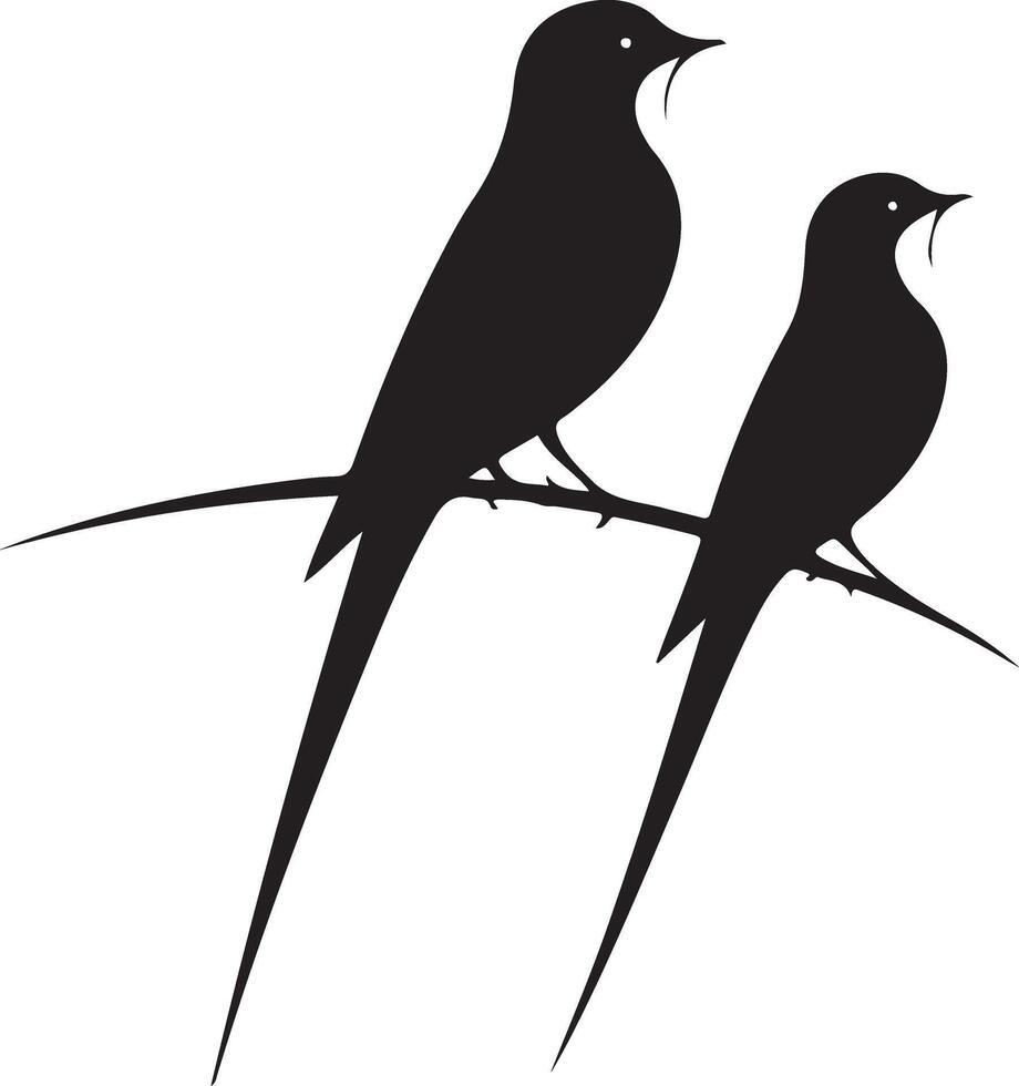 Elegant Black Silhouette of Two Birds Perched on a Branch vector