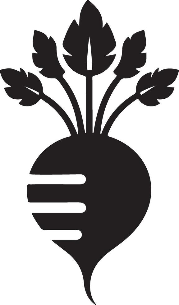 Bold Black Beetroot Silhouette with Leaves Art vector