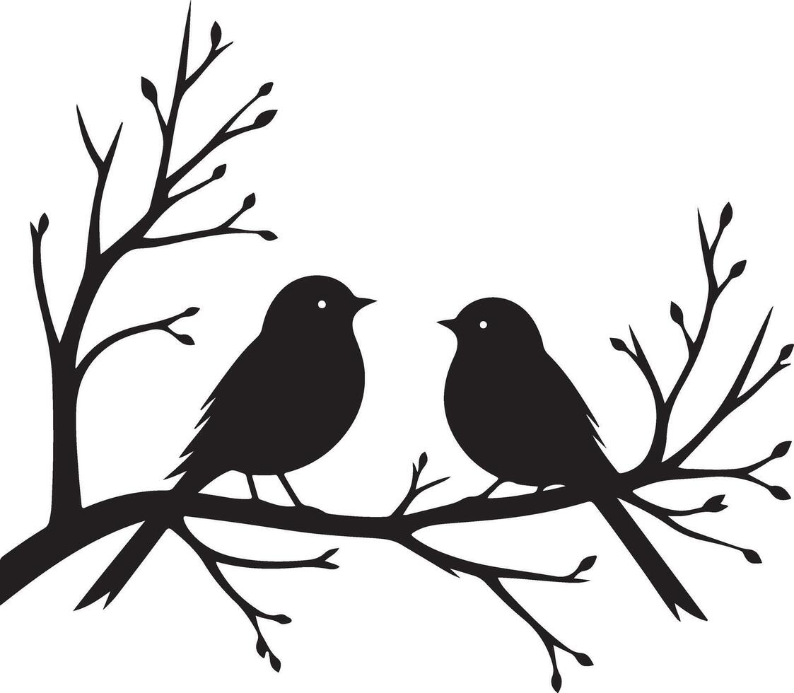 Lovely Couple of Birds Silhouette on a Branch vector
