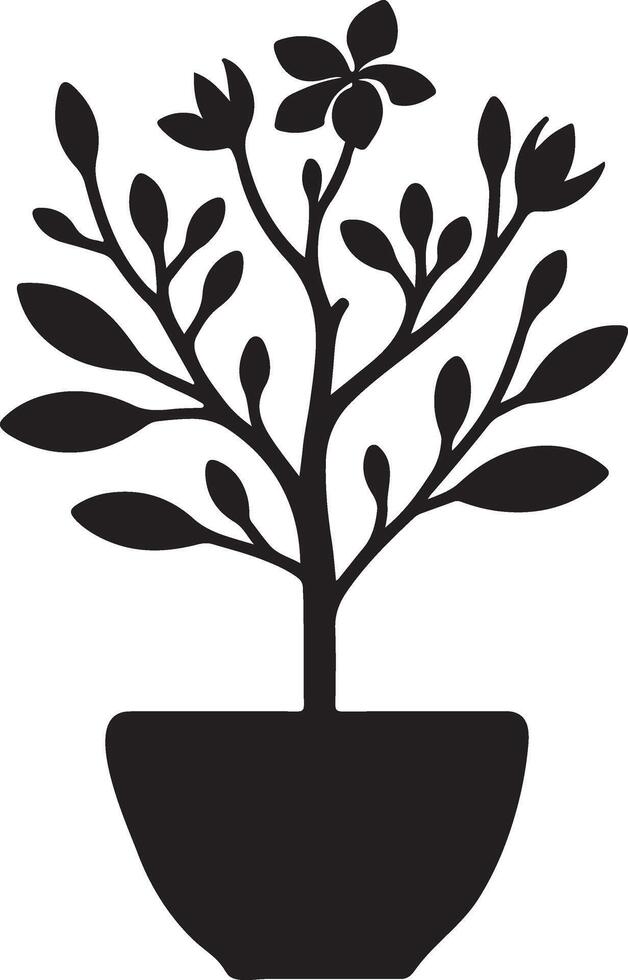 Elegant Silhouette of a Potted Plant with Delicate Flower vector