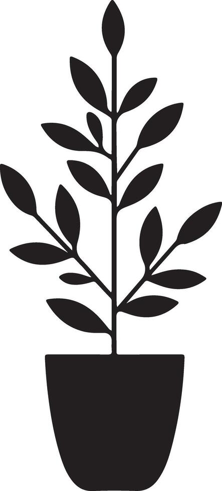 Simple Black Silhouette Potted Plant with Delicate Leaves and Branches Illustration vector