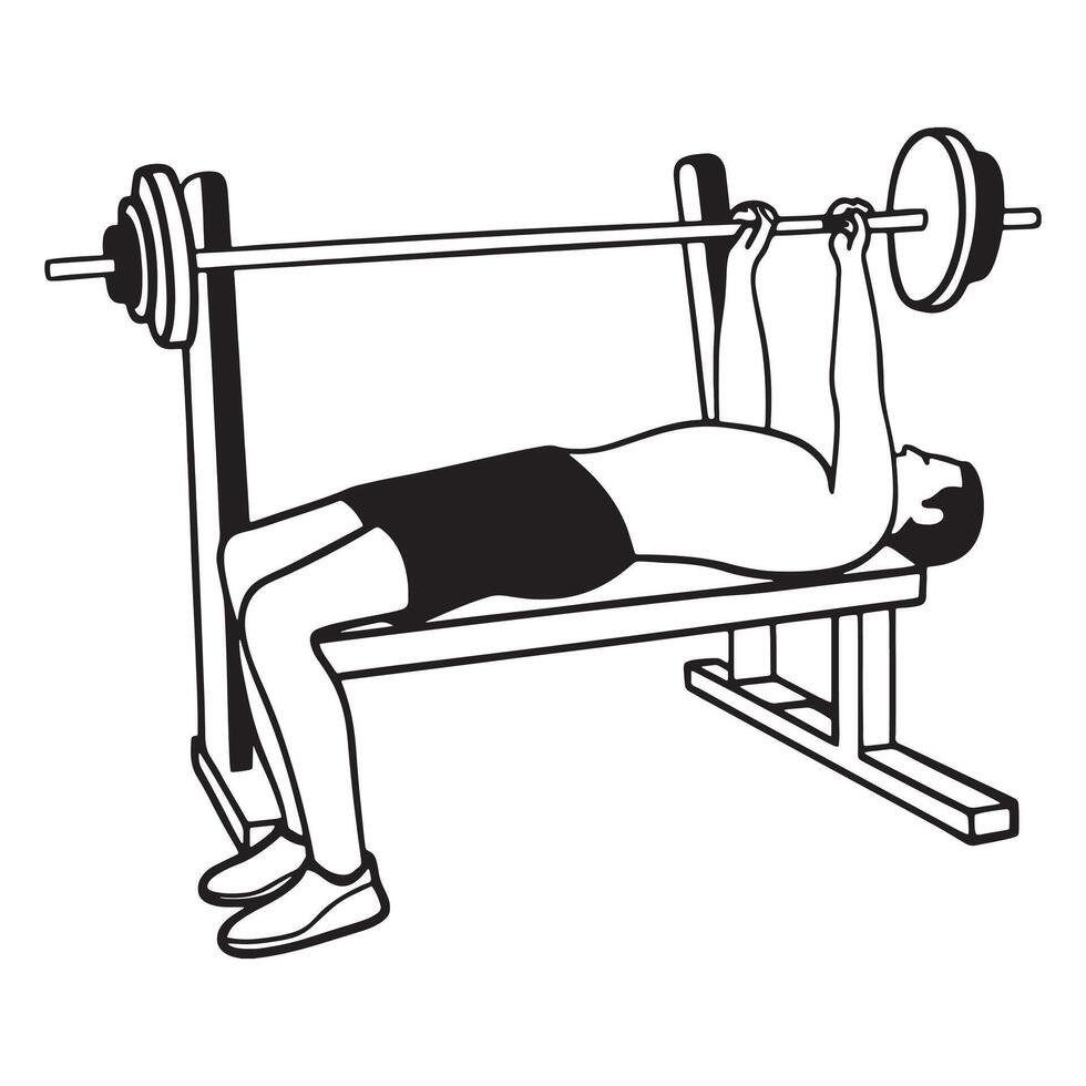 Weightlifting on Bench Press Exercise Silhouette Illustration vector