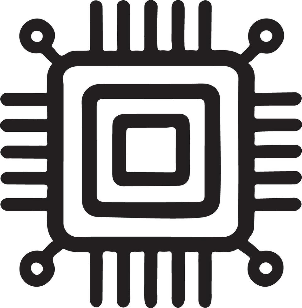 Microprocessor Circuit Silhouette Icon A Simple Illustration of a Computer Chip vector