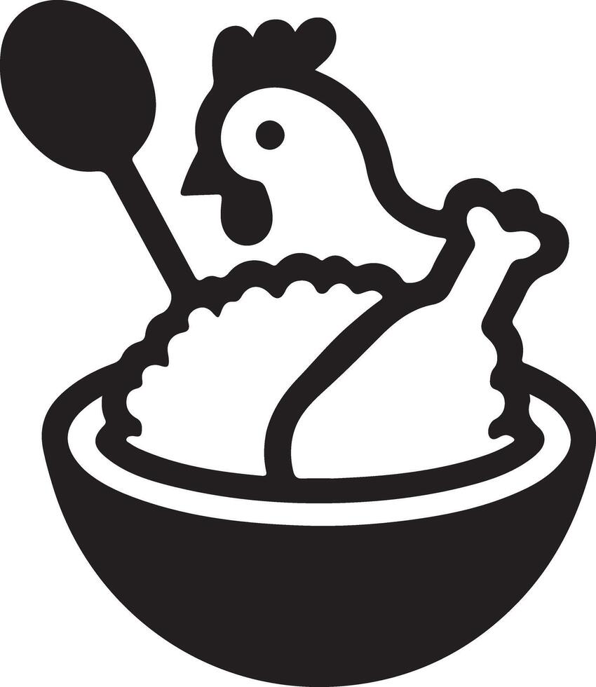 Cartoon Chicken in a Bowl of Rice Artistic Illustration vector