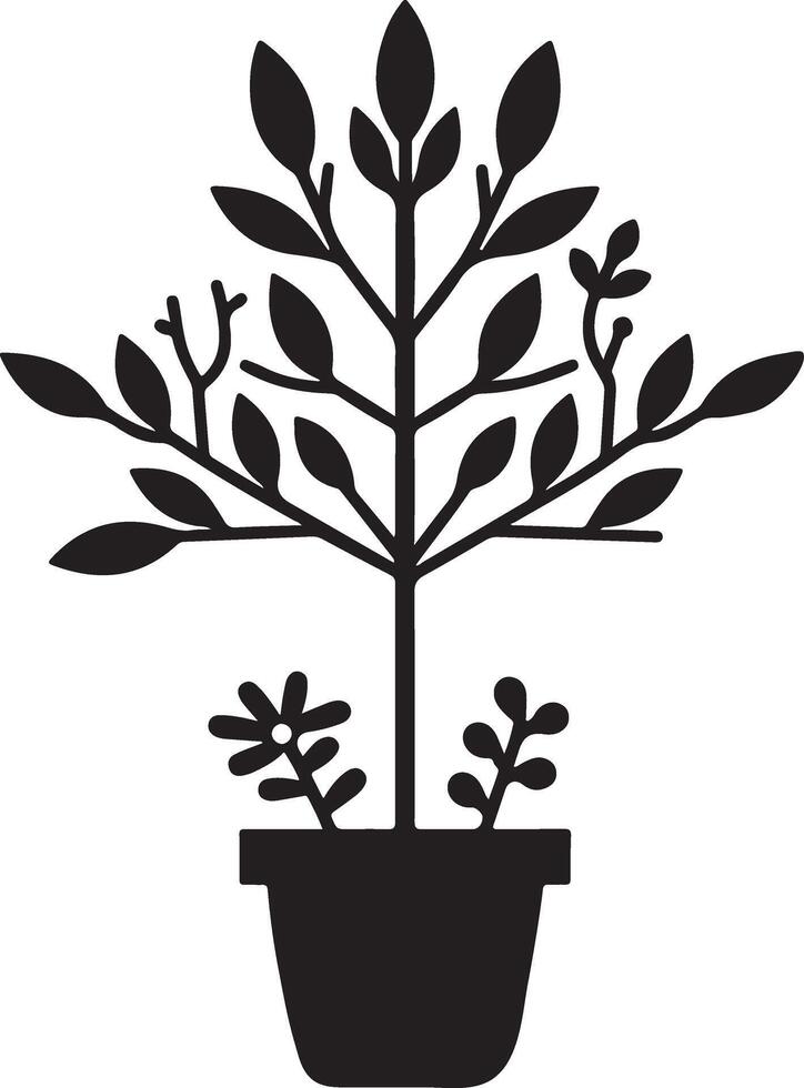 Creative Black Silhouette of a Potted Plant with Multiple Plants Illustration vector