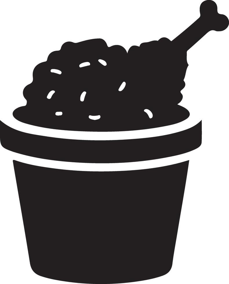 Bucket of Fried Chicken Silhouette Icon Design vector