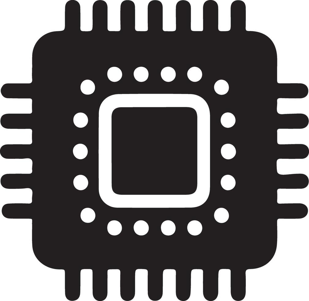 Computer Chip Silhouette Icon A Detailed Illustration of a Microprocessor vector
