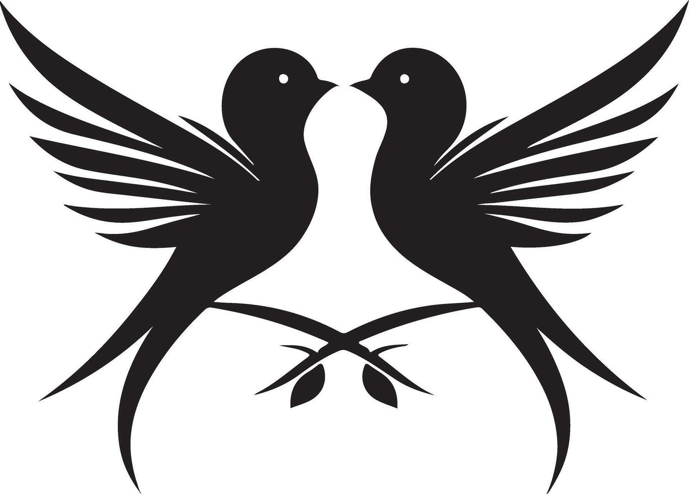 Elegant Black Silhouette of Two Birds on Branch Art Design vector