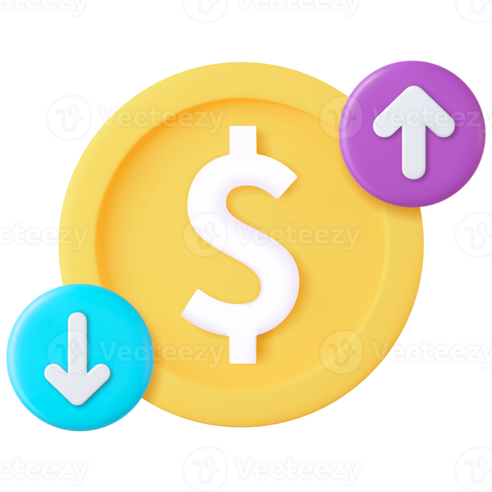 A dollar sign and three arrows on a coin png