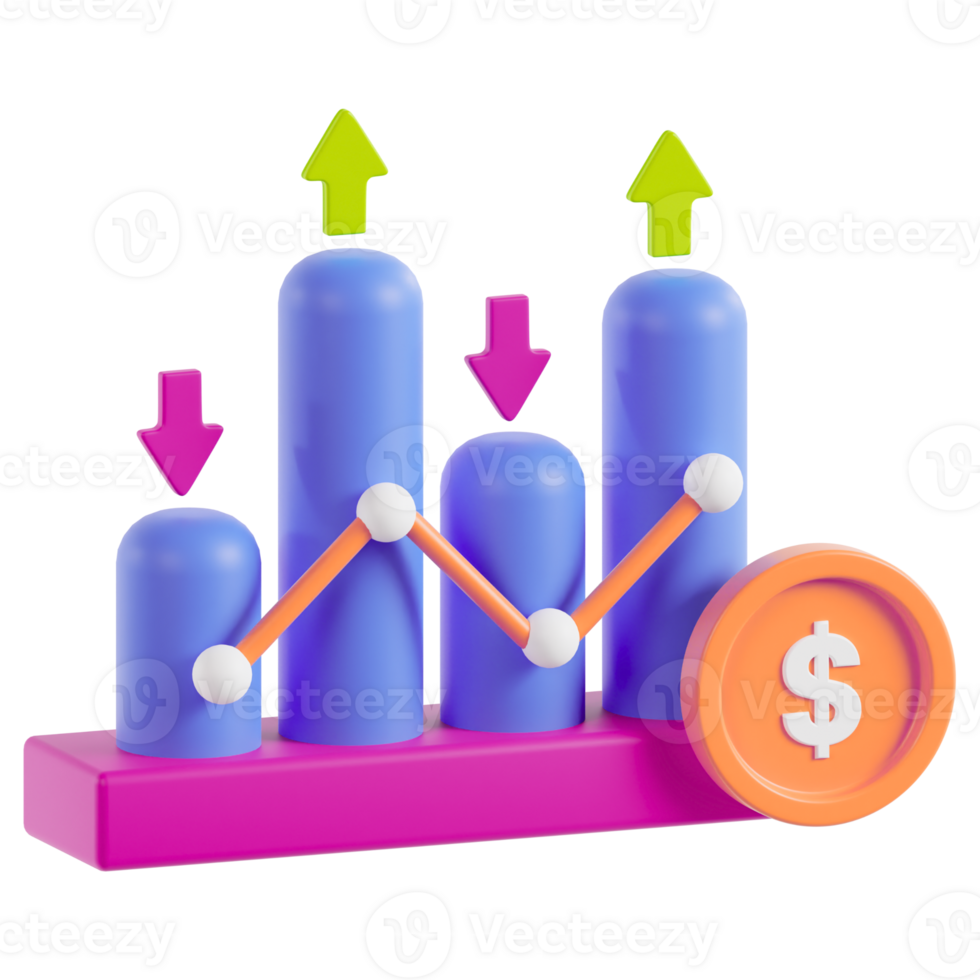 A colorful chart with dollar coins and arrows png