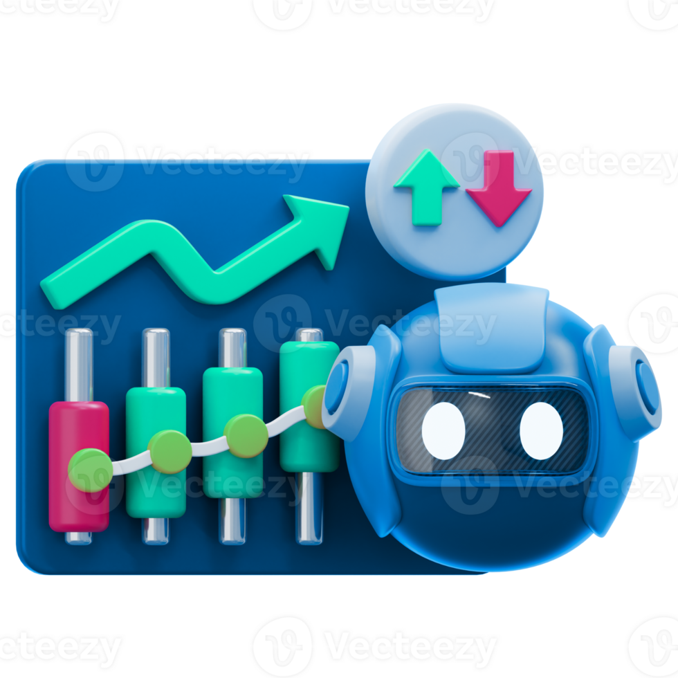 A robot with a bar chart and arrows png
