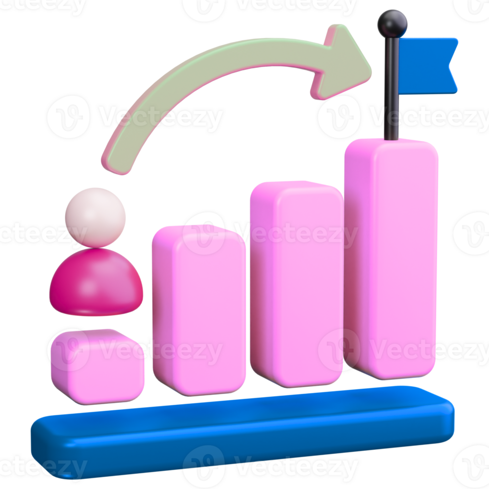 A pink bar chart with a person on it png