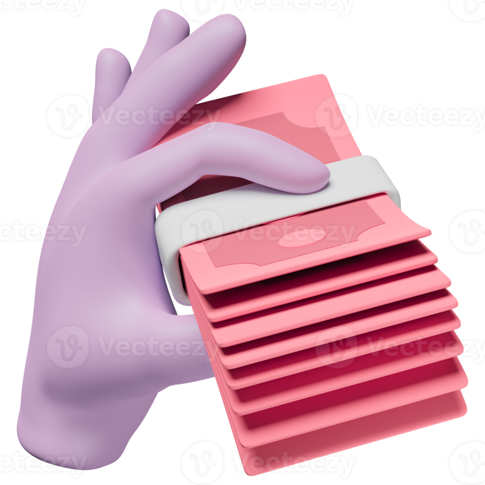 A hand holding a stack of pink bills png