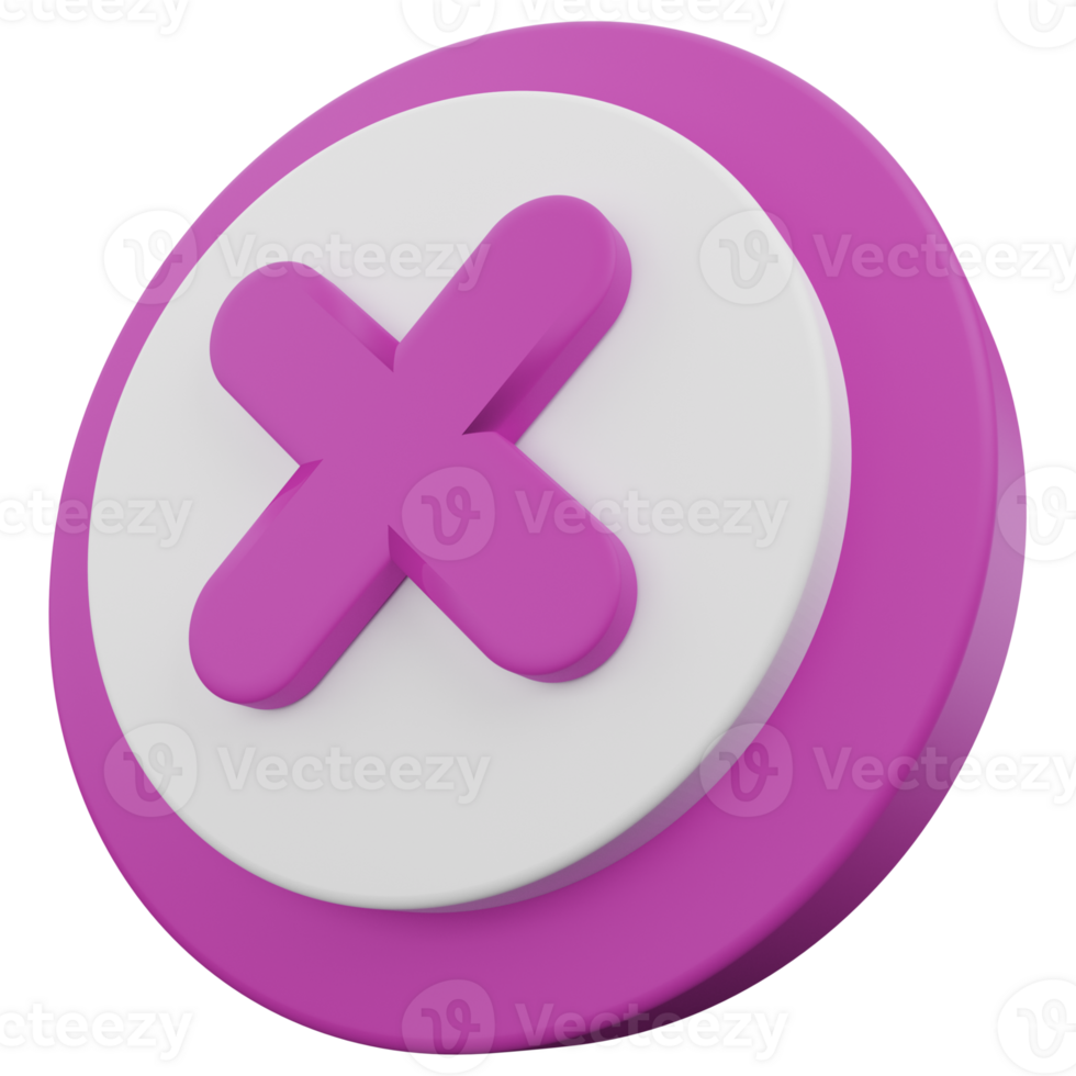 A pink and white button with an x sign png