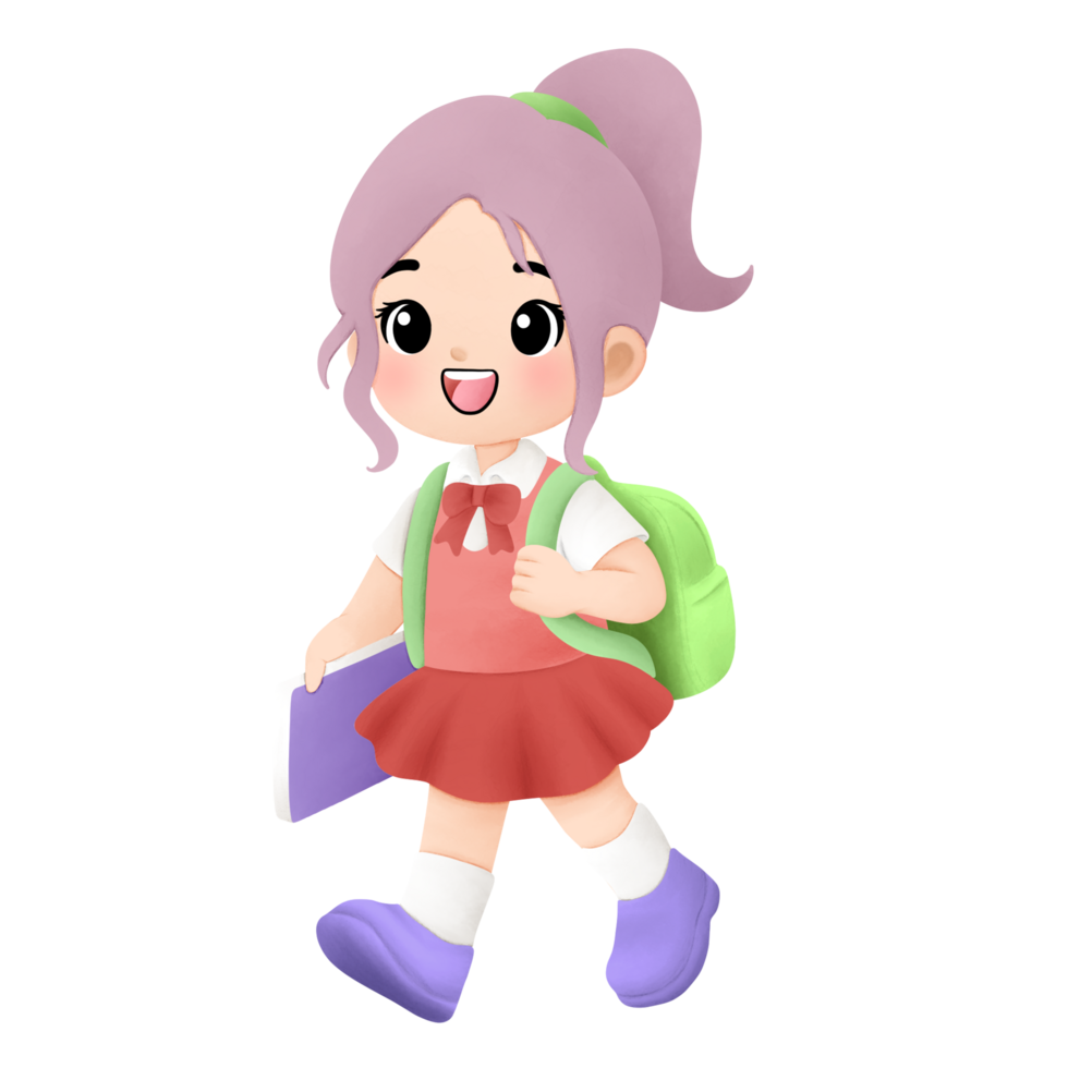 watercolor illustration of happy kid going to school png
