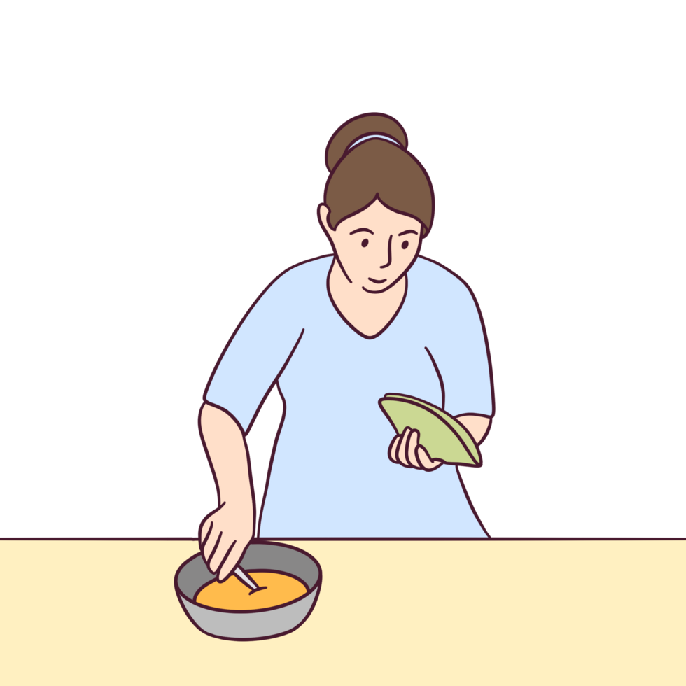 illustration of Woman Cooking food, make a seasoning recipe png