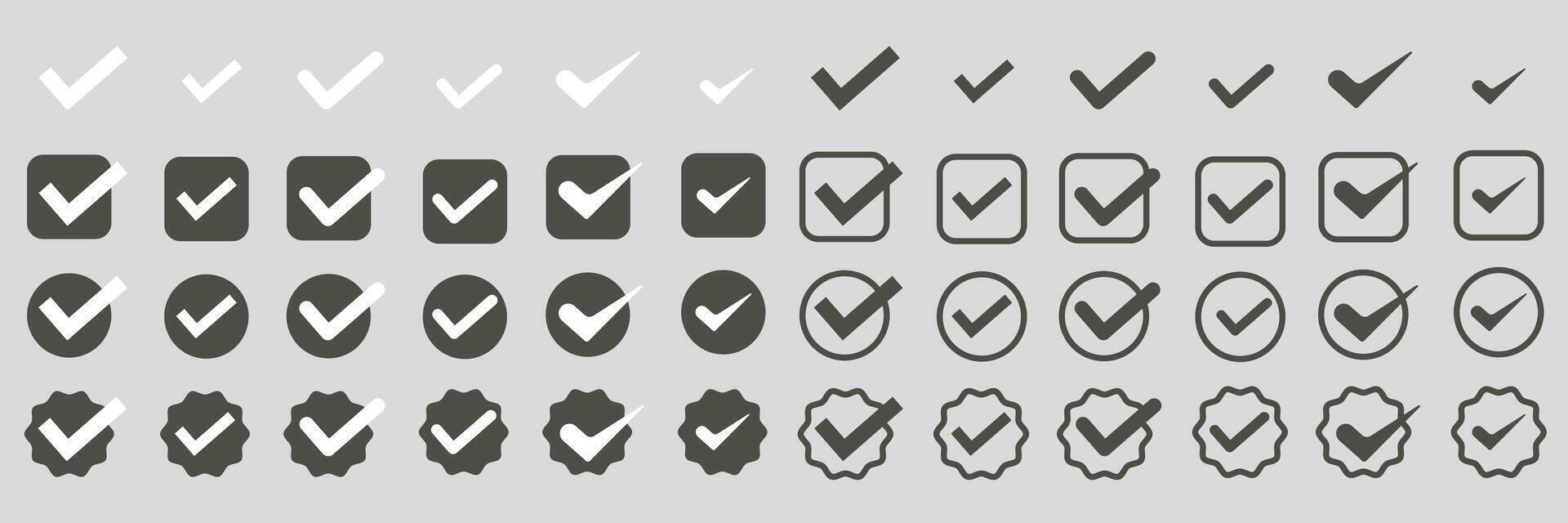 Large set of check marks on isolated background. Approved symbol.Checked checkbox.v. vector