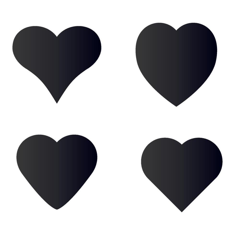 Four black hearts on isolated background. minimalistic set of love symbols. vector