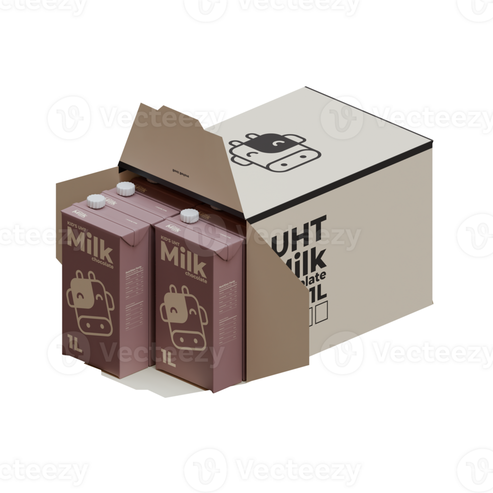 A Box Full Of Large Full Chocolate Milk 3D Render Design Element png