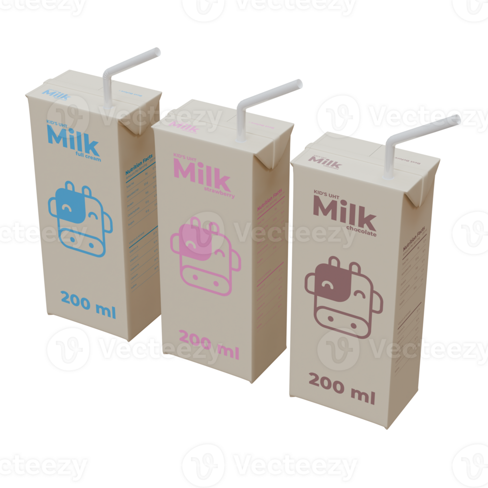 Medium Milk Isometric Front Right View in Three Variant 3D Render Design Element png