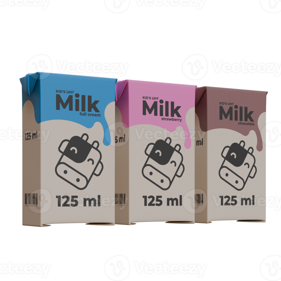 Small Milk Front Left View in Three Variant 3D Render Design Element png