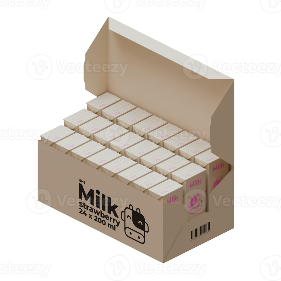 A Box Full Of Medium Strawberry Milk 3D Render Design Element png