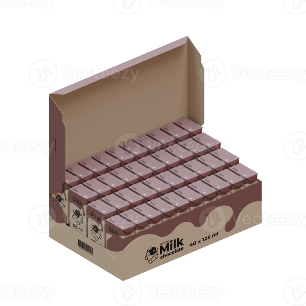 A Box Full Of Small Chocolate Milk 3D Render Design Element png