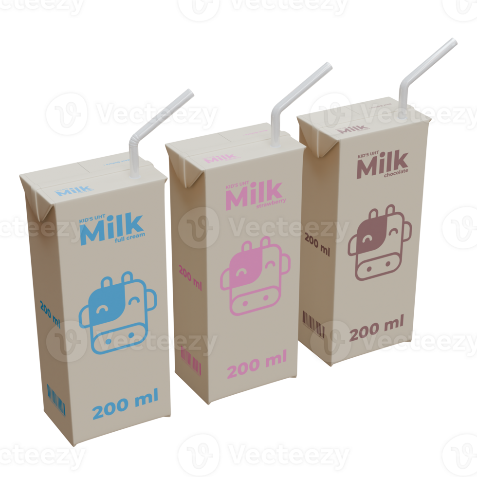 Medium Milk Isometric Front Left View in Three Variant 3D Render Design Element png