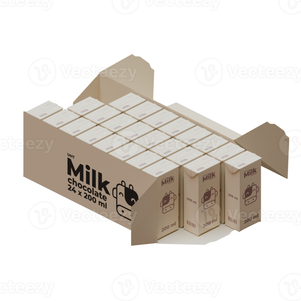 A Box Full Of Medium Chocolate Milk 3D Render Design Element png