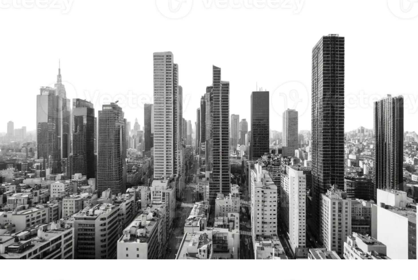 A black and white image of a cityscape with buildings from above png