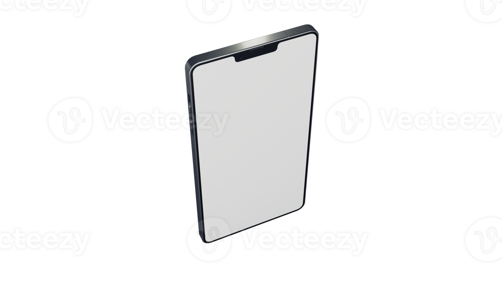 Blank Screen Smartphone Perspective View Mockup 3d Rendering Rotated by Minus 25 Degrees on the X Axis and 45 Degrees on the Y Axis. View from top png