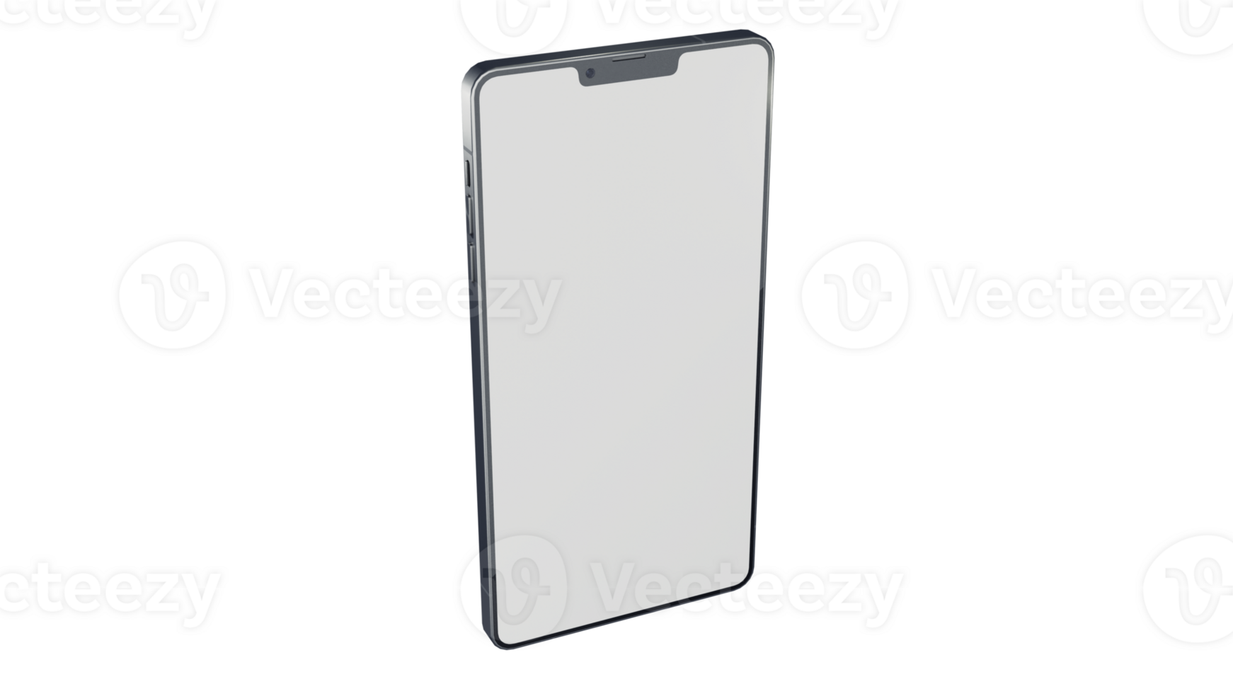 Blank Screen Smartphone Perspective View Mockup 3d Rendering Rotated by Minus 25 Degrees on the X Axis and 25 Degrees on the Y Axis. View from top png