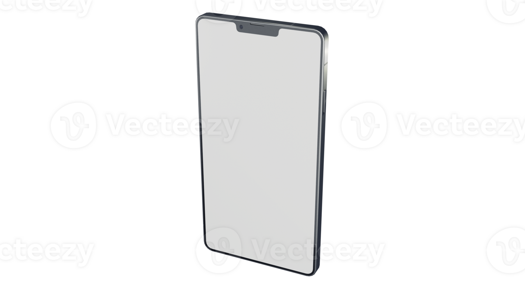 Blank Screen Smartphone Perspective View Mockup 3d Rendering Rotated by 25 Degrees on the X Axis and 25 Degrees on the Y Axis. View from top png