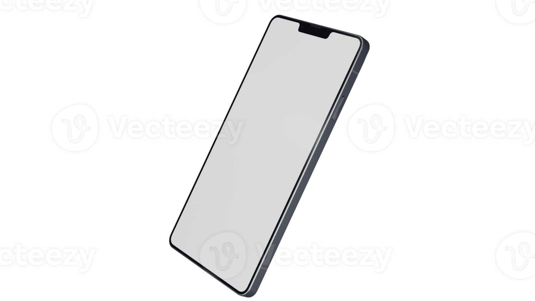 Blank Screen Smartphone Perspective View Mockup 3d Rendering Rotated by 25 Degrees on the X Axis and Minus 25 Degrees on the Z Axis. View from top png