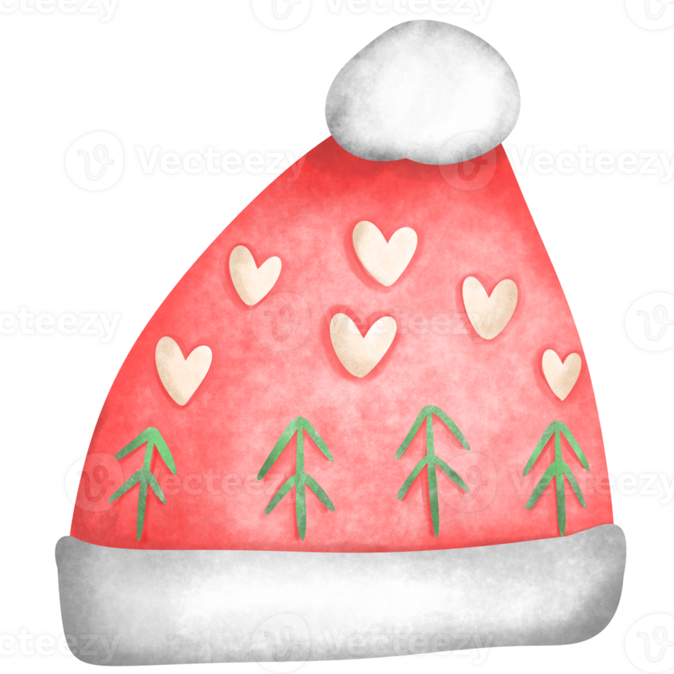 Watercolor christmas santa claus hats with heart and tree png