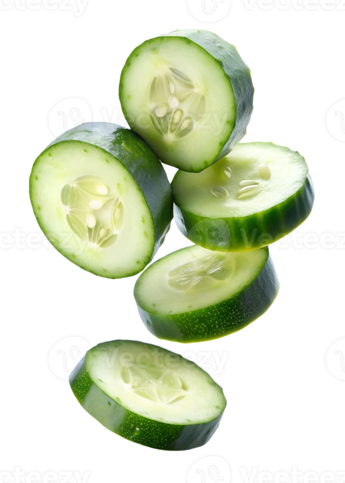 cucumber slices Floating in mid-air isolated on transparent background png