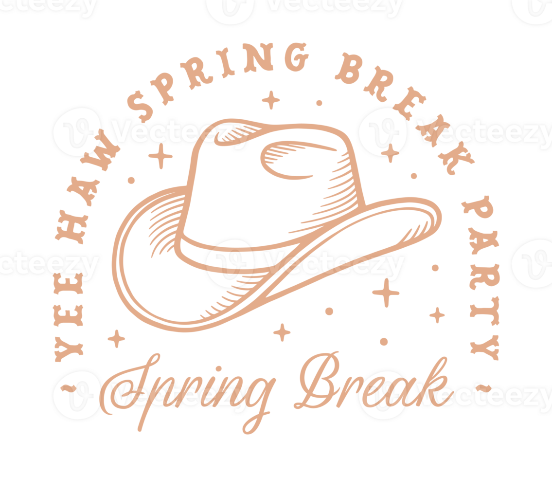Spring break cowgirls party matching shirt design sticker girls trip retro groovy disco western beach theme preppy cowboy hat drawing aesthetic decor isolated transparent background png