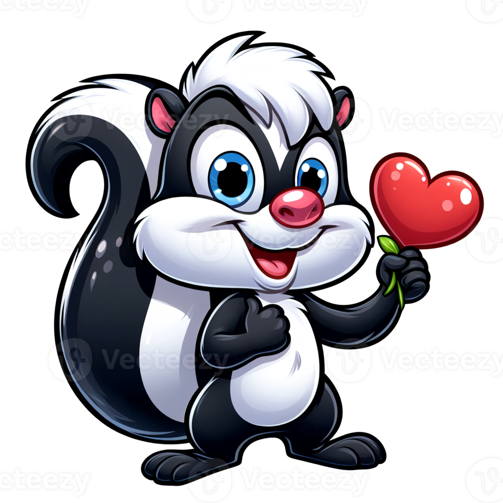 Cute cartoon Skunk. Clipart, Cartoon mascot for Valentine's Day. png