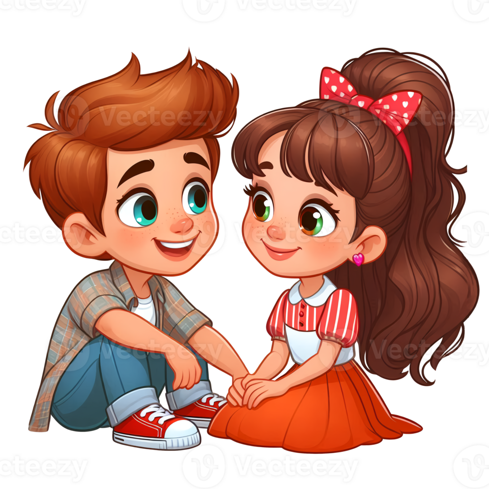 Cute cartoon couple in love, Cartoon mascot for Valentine's Day. png