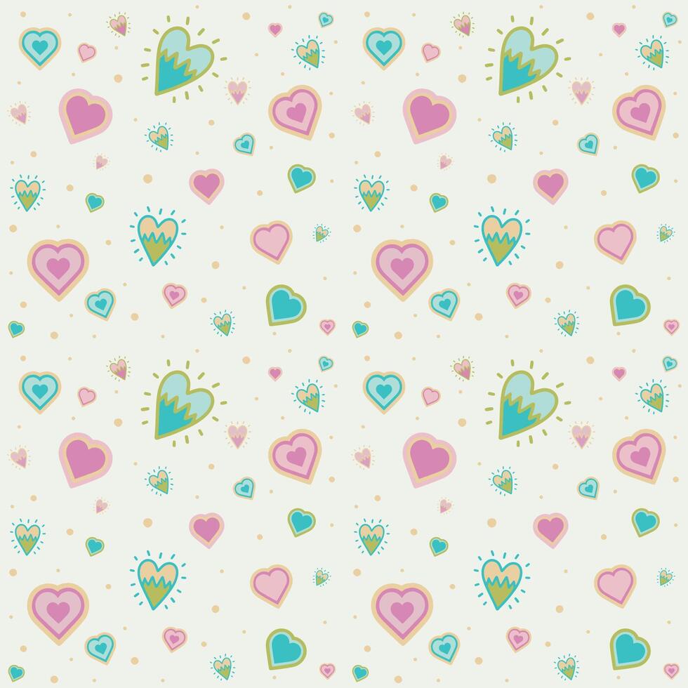 Seamless pattern with pink and pastel green hearts on a beige background vector