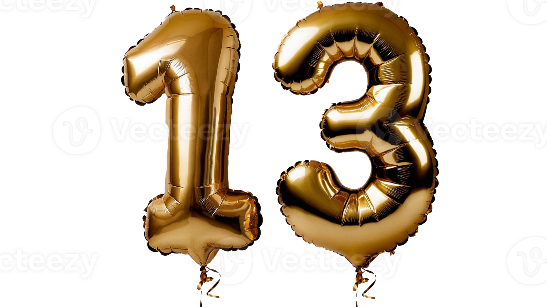 Gold foil balloons with the number thirteen png
