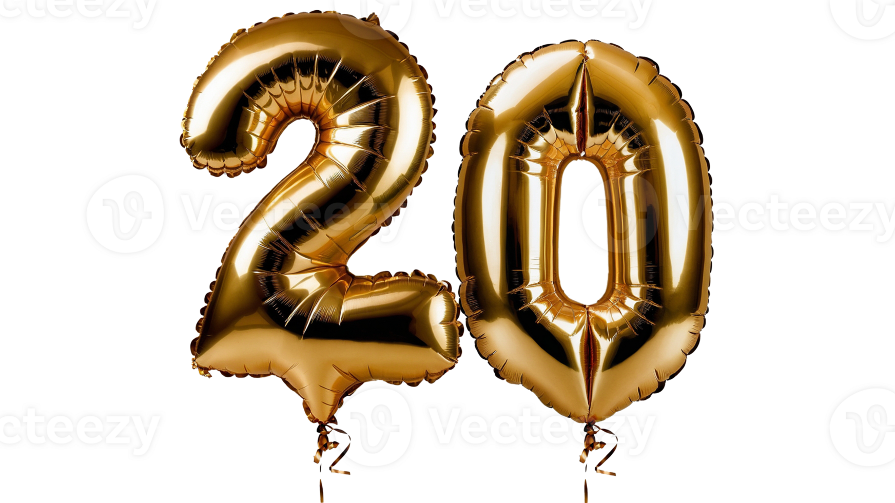 Golden balloons with the number 20 in the shape of a number png