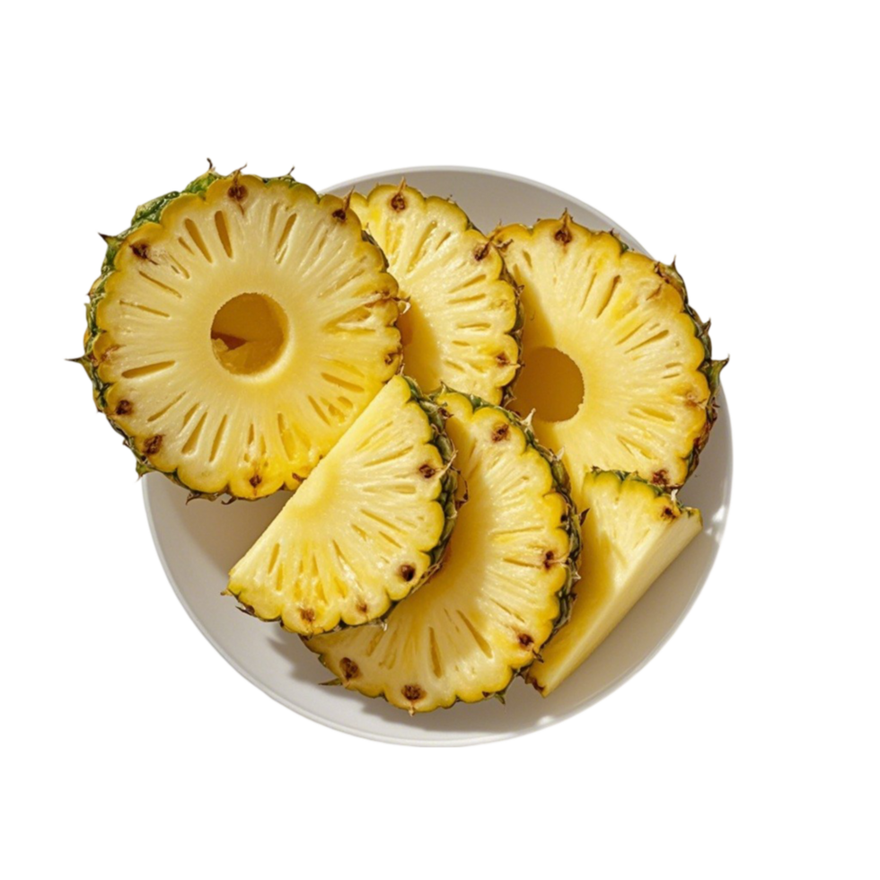 Sliced Pineapple Rings on a White Plate png